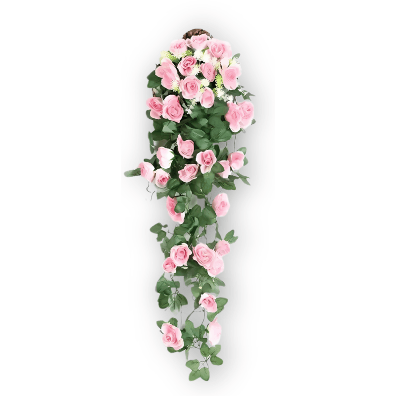 Plante tombante artificielle rose réaliste, idéale pour décoration intérieure et événements, sans entretien, ajoutant une touche élégante et colorée.