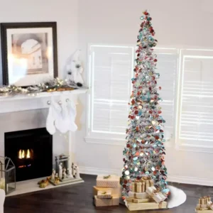 Sapin de Noël artificiel gain de place blanc et multicouleurs (1,5m)