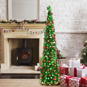 Sapin de Noël artificiel gain de place vert et rouge (1,5m)